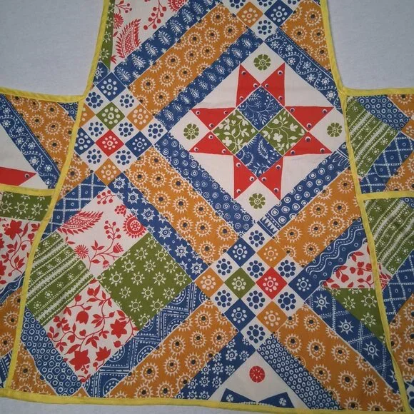 Vinitage Apron Adult Patchwork Floral Print Yellow Pockets Grannycore - Picture 9 of 14